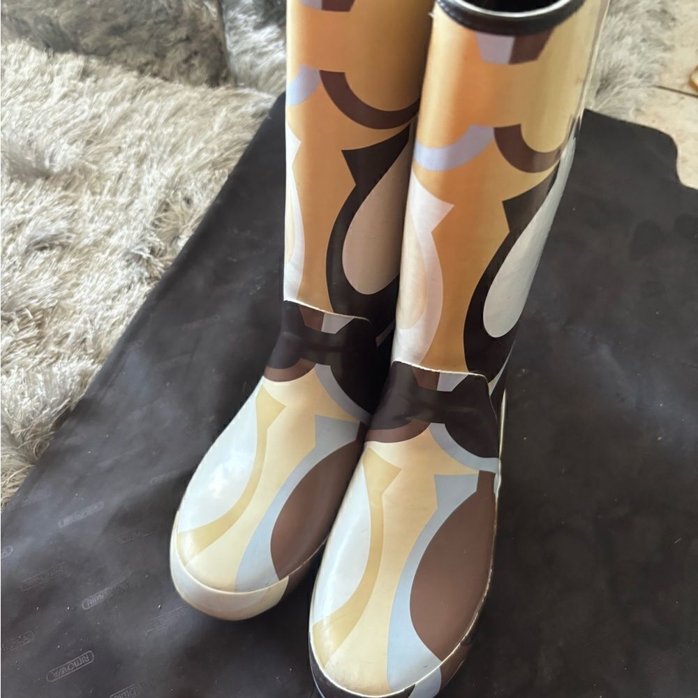 COACH Paisley Tall Rain Boot logo flat shoes all weather calf high designer y2k - Picture 2 of 8